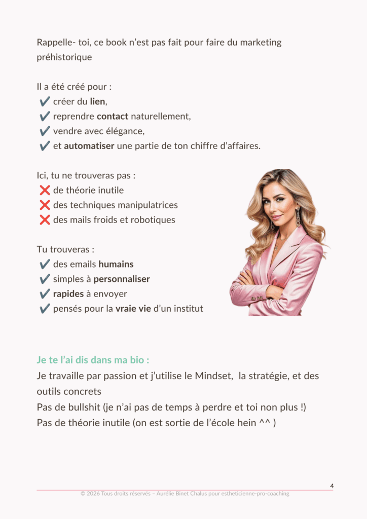 20 e-mails qui remplissent ton agenda estheticienne pro coaching