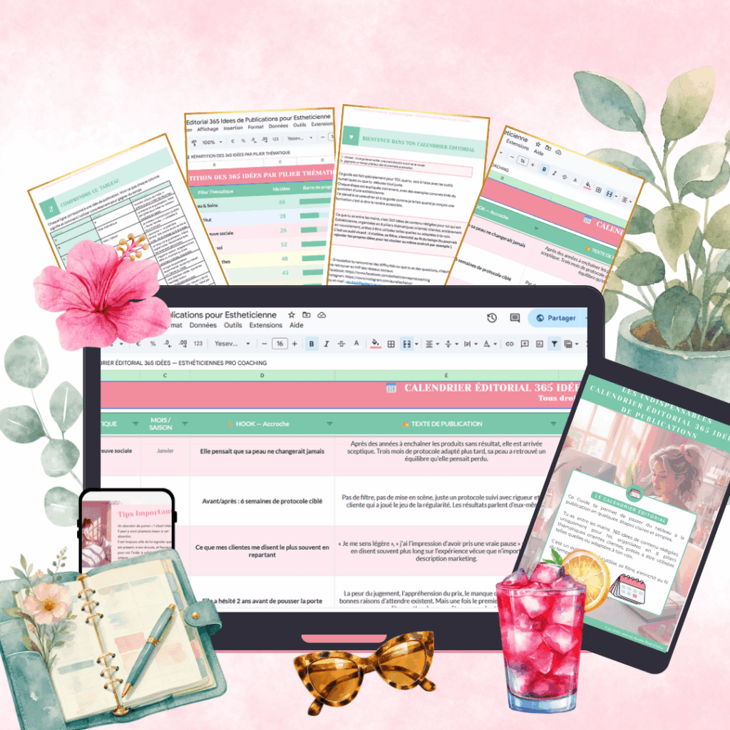 Calendrier éditorial 365 idées de contenus esthéticienne pro coaching
